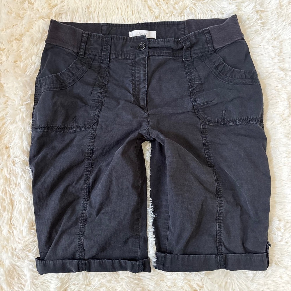 Chicos Black Bermuda Shorts Women Size 1 Utility Cargo Cuffed Cotton Spandex